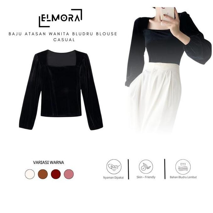 Promo Elmoragallery BJ1007 Baju Atasan Wanita Bludru Blouse Cocok Untuk Acara Casual Top Cewek Remaj