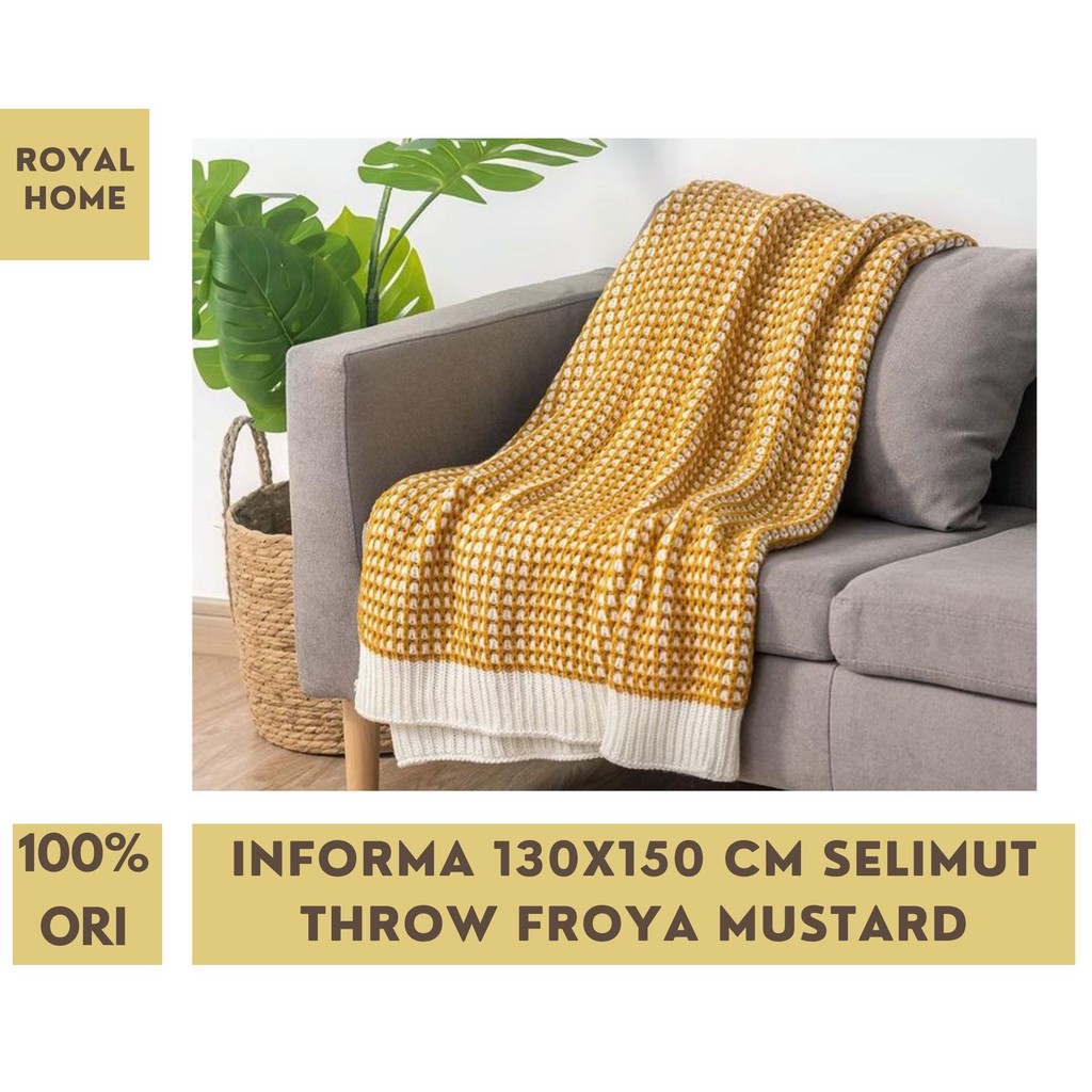 Informa 130x150Cm Selimut Throw Froya Kuning Mustard Throw Blanket Penutup Sofa Tempat Tidur