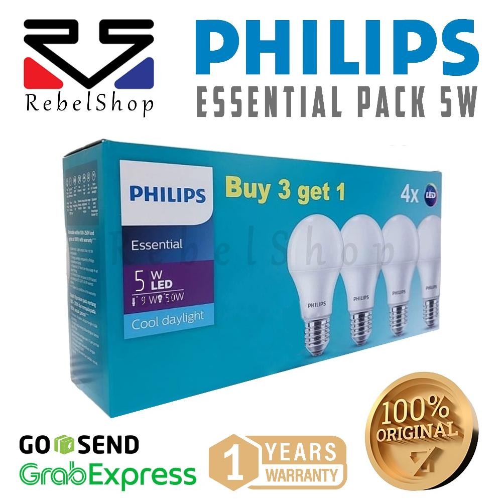 Philips Lampu Bohlam LED 5W Essential Multipack Putih - 5 W 5 Watt
