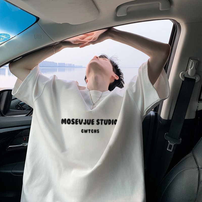 Tuan Dalam COD Kaos lengan pendek katun putih murni, kaos longgar lima titik Instagram yang trendi