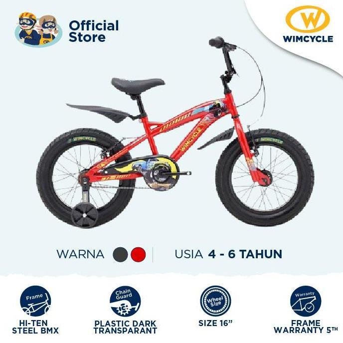 Promo Sepeda Anak BMX 16" Wimcycle Big Foot 16" Road Series Merah Diskon