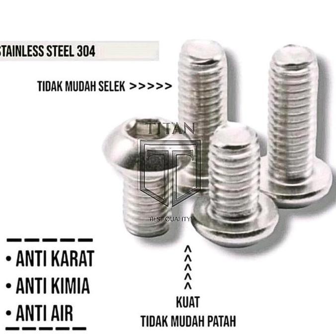5PCS BAUT BUTTON M6 X 18 / BAUT 6 X 18  BAUT PAYUNG STAINLESS STEEL 304 BAUT L DRAT 6MM KUNCI L 4 BA