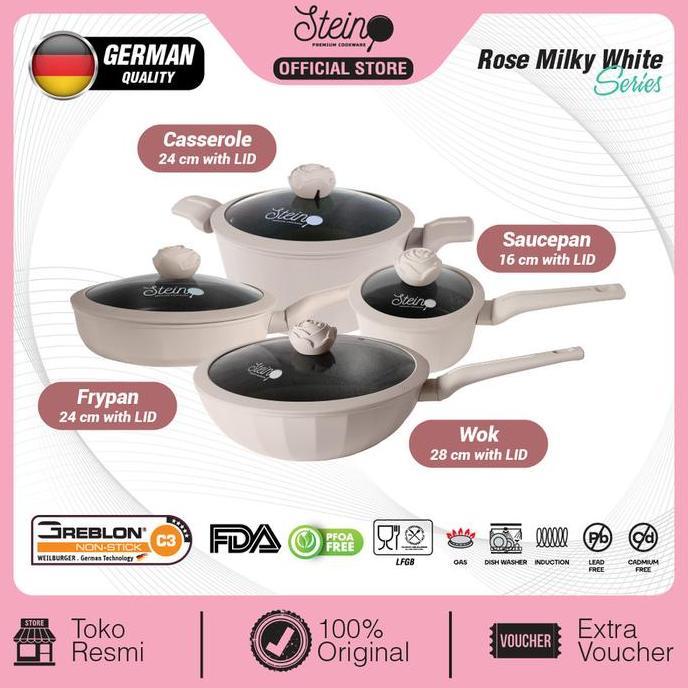 TERMURAH - Panci Set Steincookware ROSE GLAMOUR 4 in 1 Stein Pink White Violet