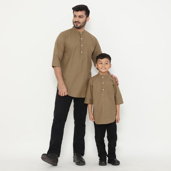 DV261 - Dancus Kemeja Koko Pakistan Couple / Koko Kurta Couple Ayah Anak Warna Olive OLRM354