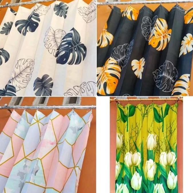 Sala - Hordeng Tirai Gorden Plisket Cantolan Kawat S Motif Bunga Daun Monstera Estetik Ready Ukuran 