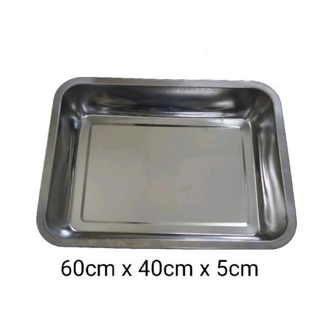 Nampan Stainless Steel Tebal Ukuran 60Cm X 40Cm X 5 Cm Wadah Saji Makanan Nampan Persegi Stainless S