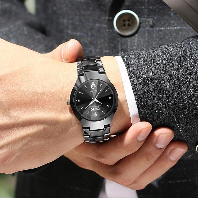 Watch- Opk Jam Tangan Pria Cowok Analog Anti Air Bisnis Kuarsa Jam Tahan Air Arloji Hitam Kaca Tches