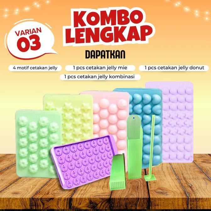 Wosh- Kombo Lengkap 4 Cetakan Es Batu Jelly Bunga, Star, Ball, Love, Cetakan Jelly Kombinasi, Cetaka