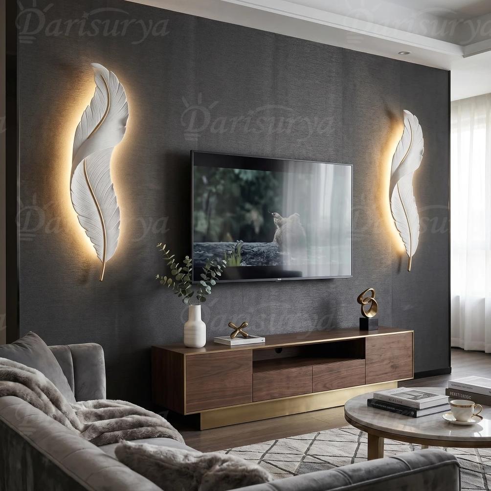 Lampu Dinding LED Bulu Angsa Estetik(1set isi 1/2 unit) Lampu Hias Dinding Aestetik Model Bulu Untuk