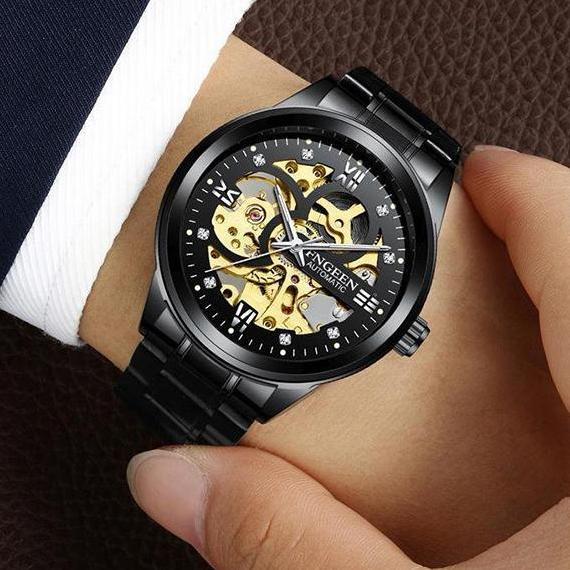 Vintage- Fngeen 6018 Otomatis Jam Tangan Pria Anti Air Luxury Stainless Steel Mekanis Terproof Tches