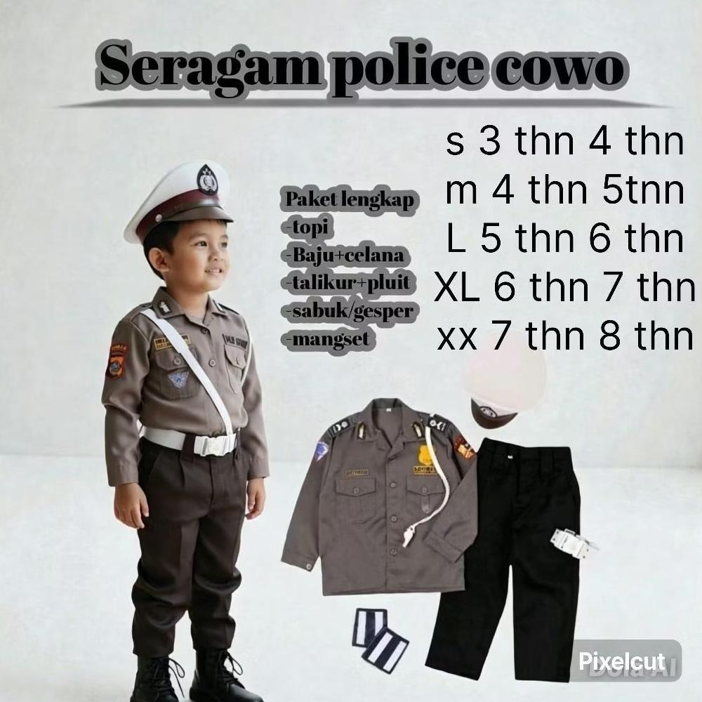 SERAGAM POLISI ANAK TK+ATRIBUT+LENGKAP+GROSIR