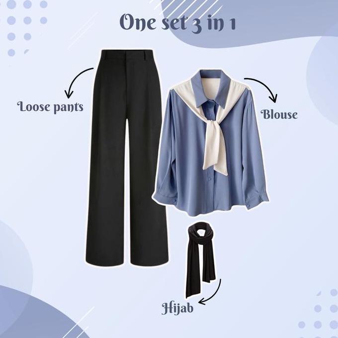 Set 3 in 1 - Outfit Hijab Kekinian - OOTD - ( Blouse , Celana , Hijab ) UD4