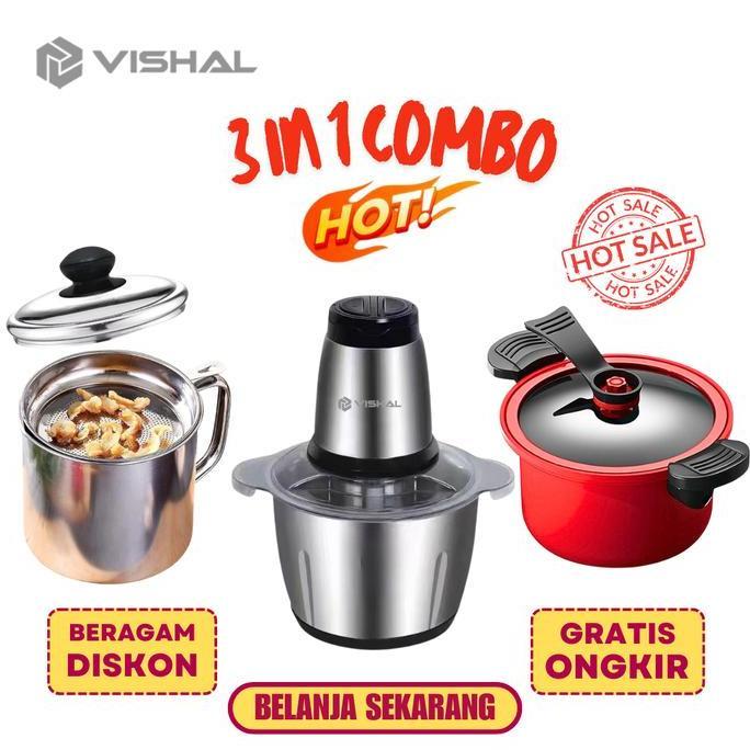 Yavisintha  - VISHAL Combo spesial 3 in 1  Blender Daging Penggiling Chopper Stainless + Oil Pot Wad