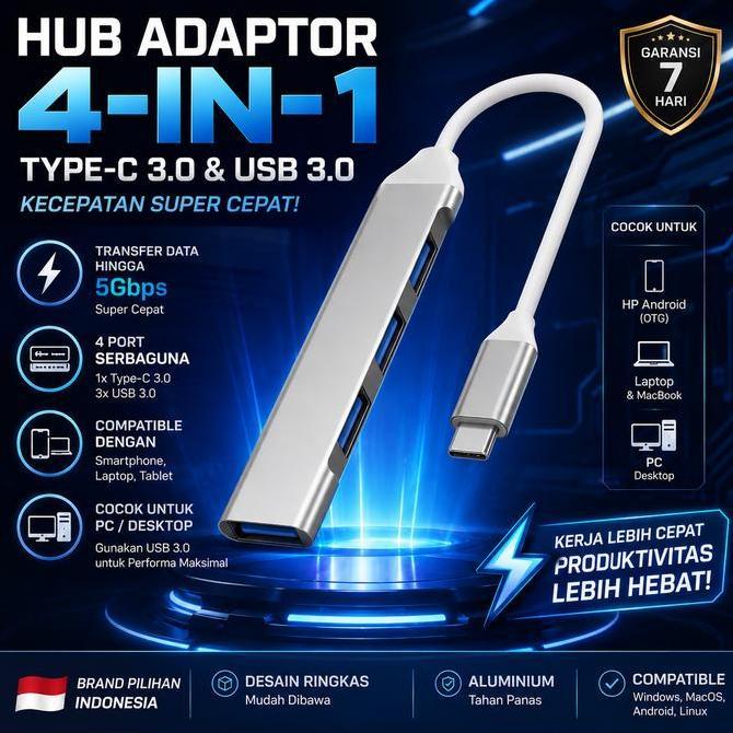INDMEM 4 in 1  3.0  TIPE C  Adapter Docking Station | Suitable for PC/laptop/Phone 4 Port card reade