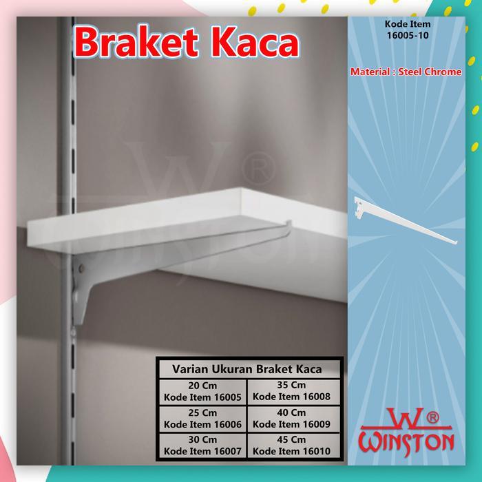 Bracket Kaca 20 Cm Siku Braket Penyangga Rak Kaca Daun Bracket Kaca