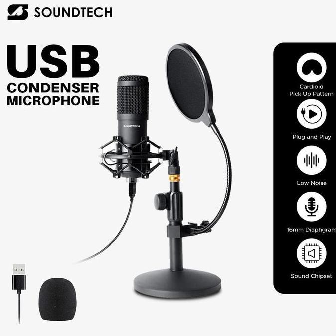 SOUNDTECH ST-800 USB Condenser Microphone 192kHz 24bit Plug & Play | Mic Podcast Streaming Recording