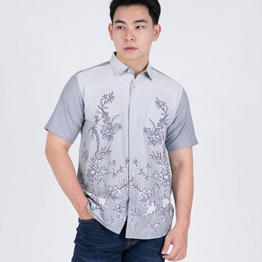 Benhill Kemeja Pria Batik Print Grey Pendek 51907