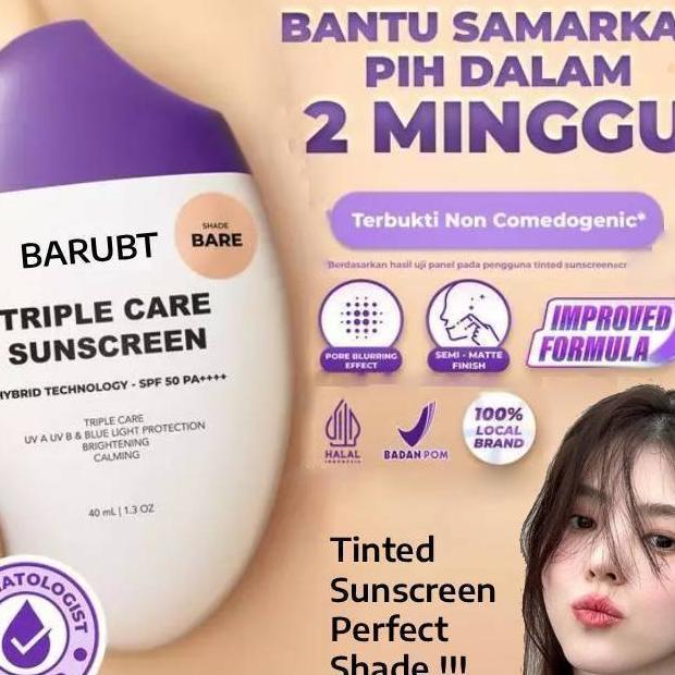Barubt Sunscreen Ungu [ Tinted ] Triple Care Spf 50 Pa+++ Isi 40Ml