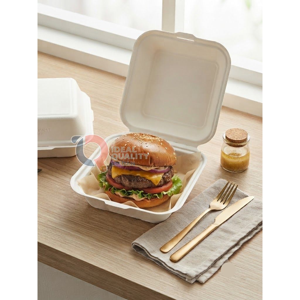 Bagasse Burger Box 6" White / Box Kotak Tart Mini