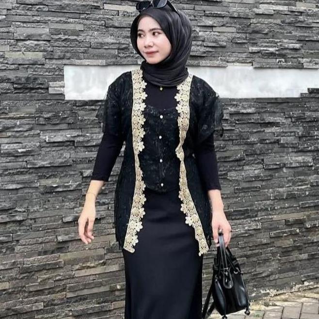 Pola Wear | Zora Outer Brukat Etnik Vest Tille Kardigan Lace Outer Kebaya Kondangan Mewah - Blazer W