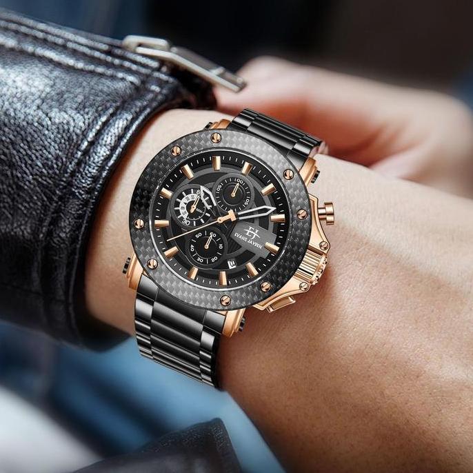 Waer- Evans Jayden Jam Tangan Pria Ej 9842 Rantai Stainless Steel Chronograph Kaca Sapphire Ter Resi