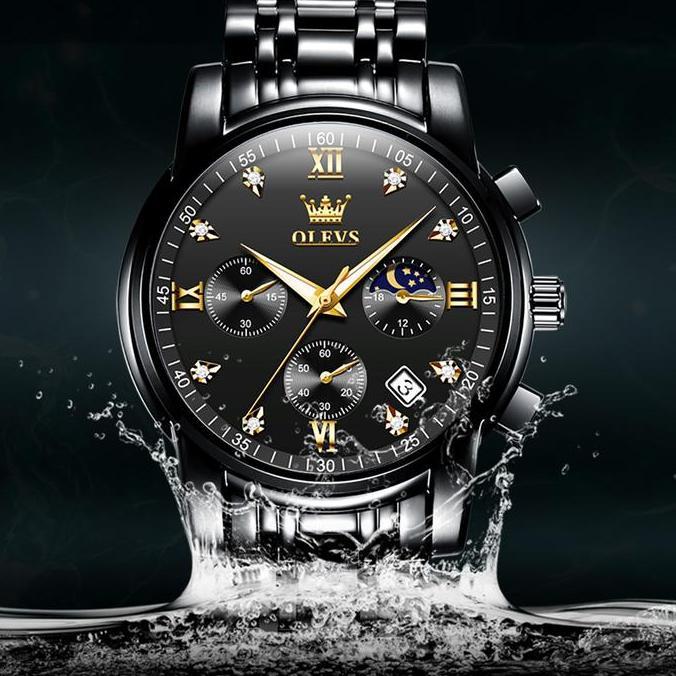 Waer- Olevs Jam Tangan Pria Tahan Air Cowok Multifungsi Luminous Kalender Bisnis Analog Elegan Berga