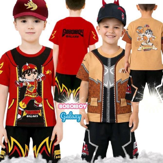 Pilihan - Boboiboy Setelan Galaxy Anak Laki-Laki Baju Kaos Merah & Celana Pendek Hitam Motif Boboibo