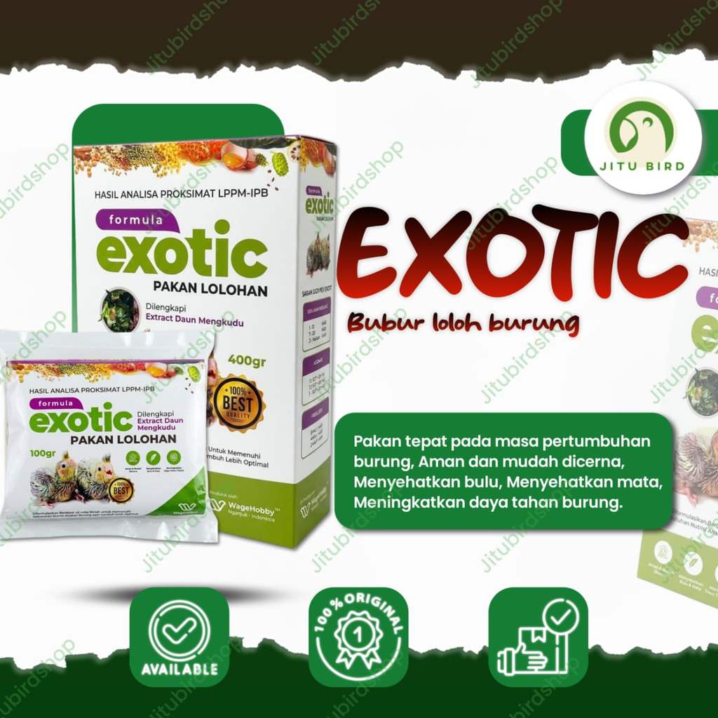 FORMULA EXOTIC KEMASAN KOTAK 400 GR PAKAN BUBUR BURUNG ANAKAN LOVEBIRD FALK PARKIT FINCH DLL LOLOHAN