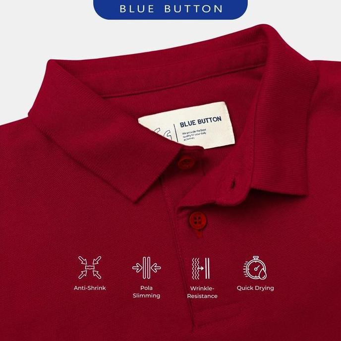 Smith- Bluebutton Polo Shirt Mineral Blue Premium High Quality Tebal Ruby Red