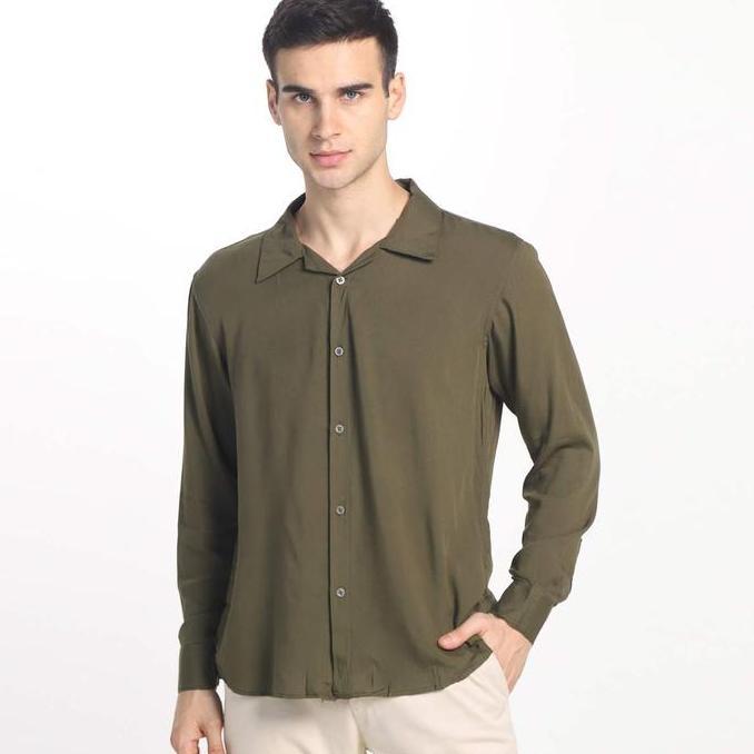 Cadeho - Fortklass Rayon Polos Lengan Panjang Hem Lengan Panjang Pria Kemeja Polos Pria Hem Lengan P