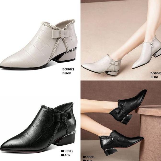 Flavio- Yjh Sepatu Boots Flat Shoes Tinggi 3.5Cm Kulit Sintetis Bee Black Fashion Nita Ala Style Sho