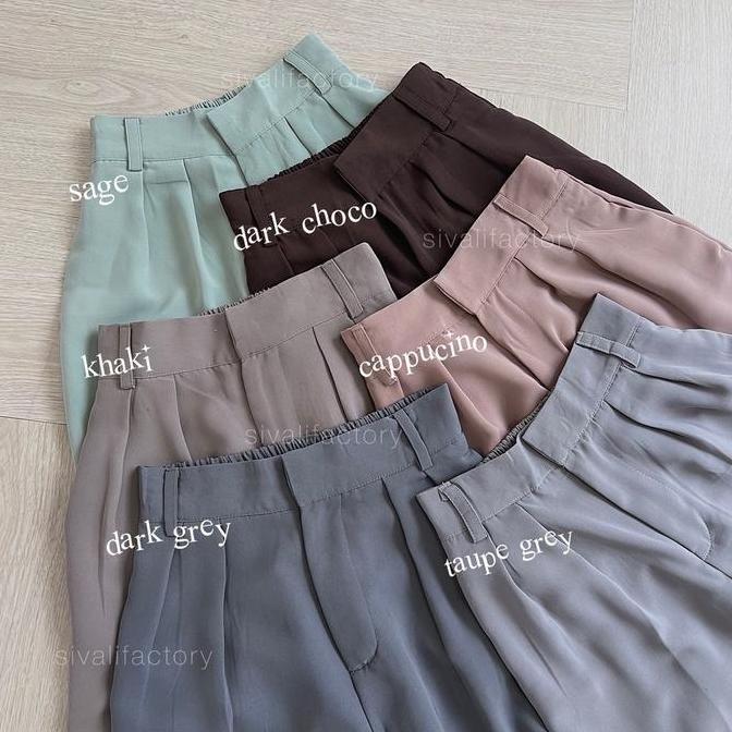 Wuwux- Sivali Elika Pants - Celana Ankle Loose Nita Panjang 7/8 Bahan Jatuh Katun Polyester Outfit C