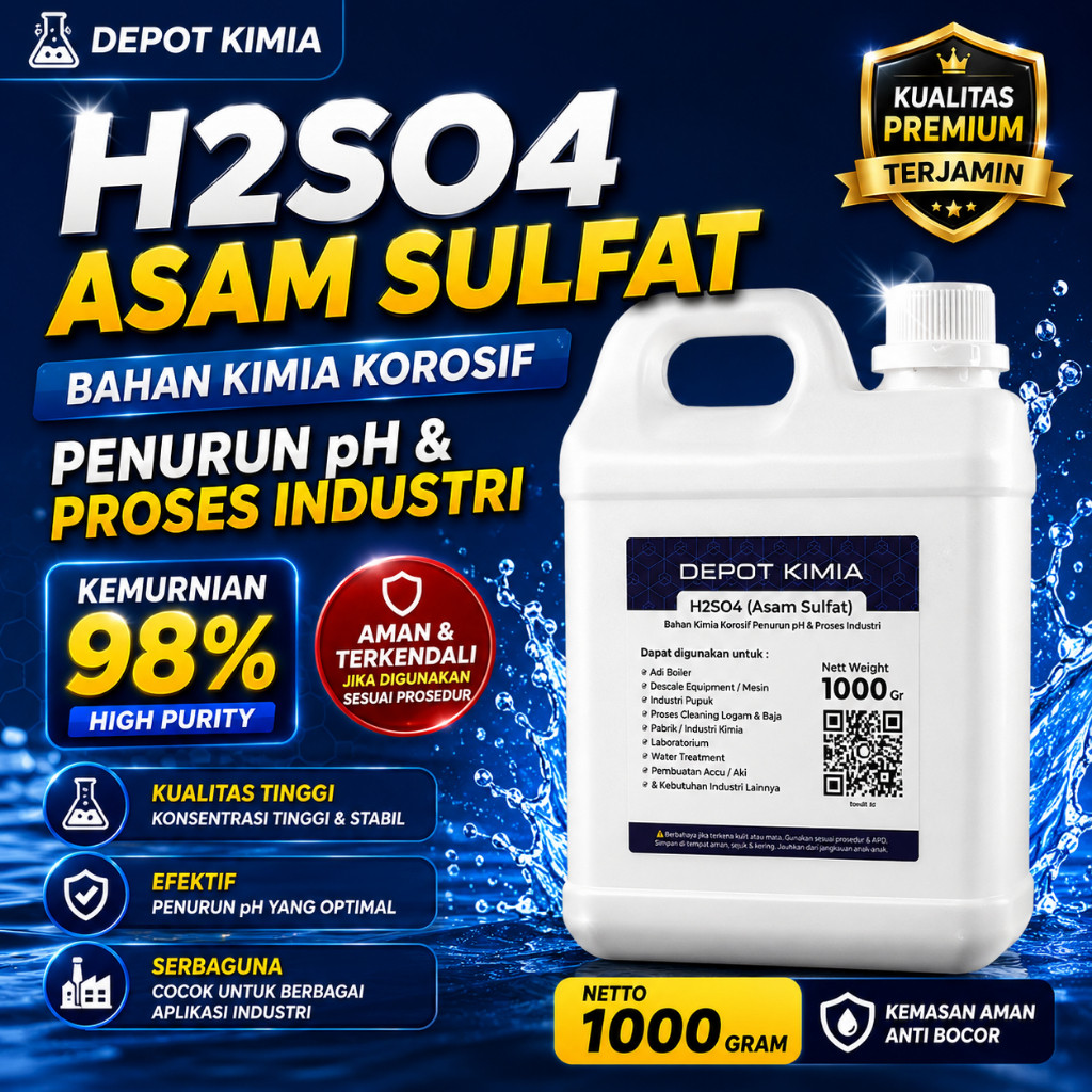 Depot Kimia Asam Sulfat 98% H2SO4 1KG Industri Grade | Cairan Pembersih Kerak Chemical Cleaning Wate