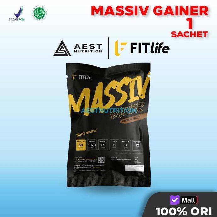 Gasdiet- Fitlife Massiv Gainer Sachet 75 Gram Susu Protein Bulking Tinggi Protein Dan Kal