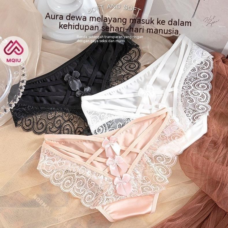 NEW MQIU - Celana Dalam Wanita Seksi Premium Bahan Brokat CD g string wanita transparan tali samping