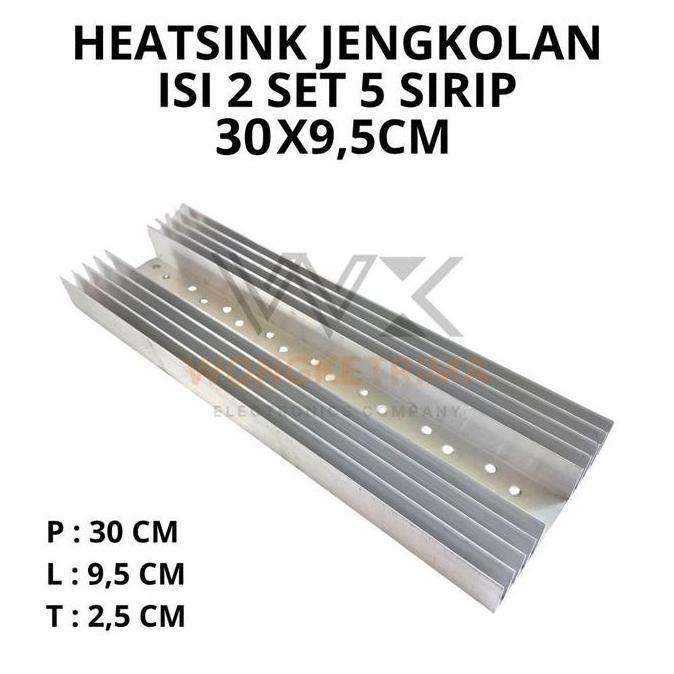 Heatsink 5 Sirip 8 Lubang Jengkolan 30X9,5Cm Aluminium Pendingin Transistor Final