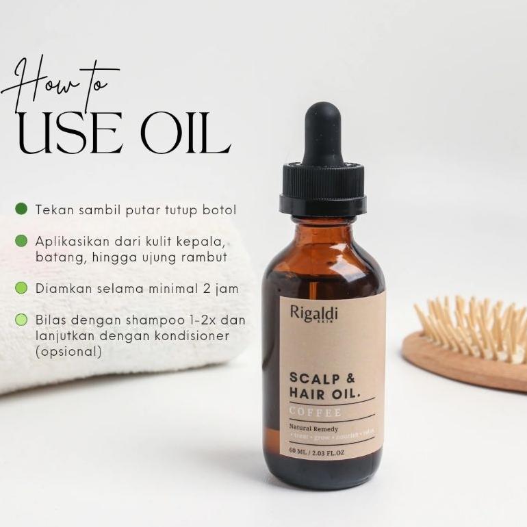 Rigaldi Scalp & Hair Oil Coffee, Peppermint, Rosemary | Minyak Perawatan Rambut Rontok, Bercabang, K