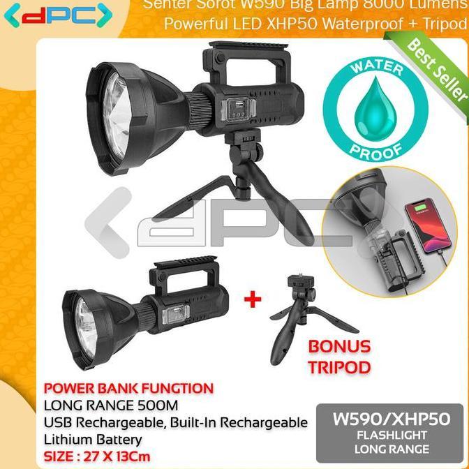 KOZO Senter W590 Big Lamp 8000 Lumens Powerful LED XHP50 Waterproof Tripod