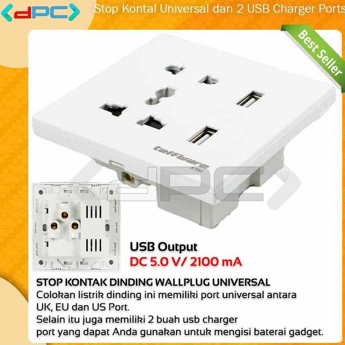 KOZO Stop Kontak Colokan Dinding Wallplug Universal dan 2 USB Port