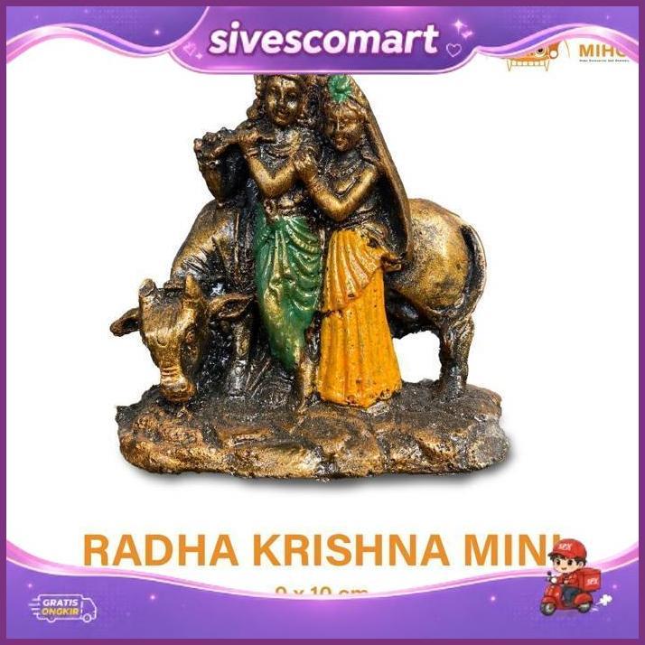 Patung Radha Krisna Mini Mengembala Tinggi 10 Cm - Patung Rada Krisna - Patung Dewa Krishna - Krishn