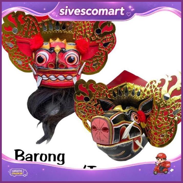 Tapel Barong Ket Tanggung - Tapel Barong Bangkung Medium - Barong Kayu - Pajangan Barong Murah - Top