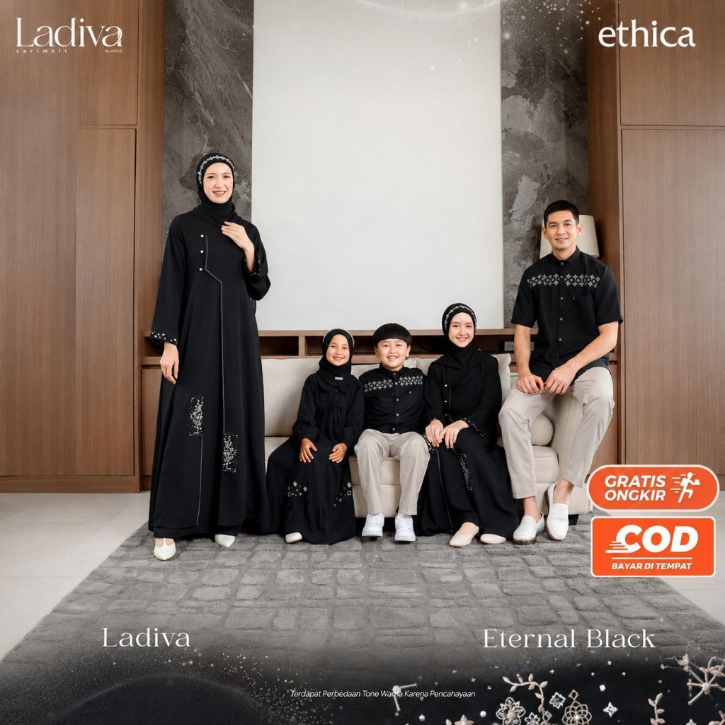 BAJU COUPLE SARIMBIT KELUARGA ABAYA HITAM ETHICA LEBARAN 2027