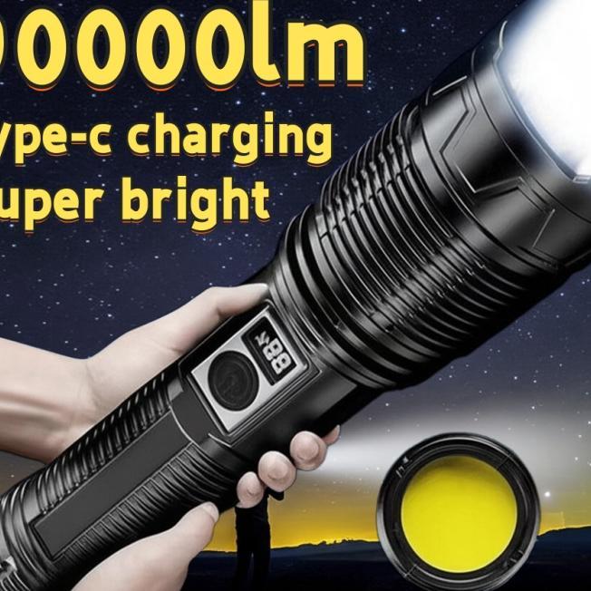 Bisa CodBesar Flashlight Senter Led Super Terang Senter Super Terang Zoom Teleskopik 3000Mah 1800 Lu