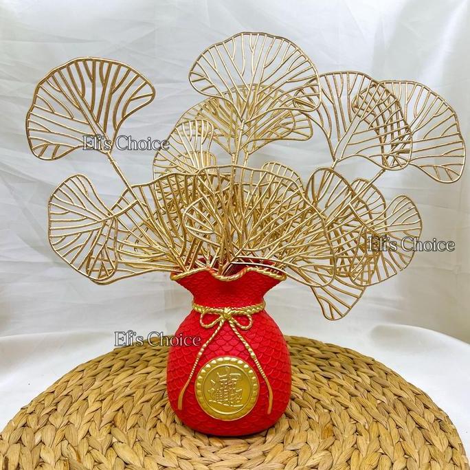 Hiasan Daun Ginkgo Emas Fan Artificial Ginko Biloba Flowers Tanaman Hias Imlek Properti Foto Gingko