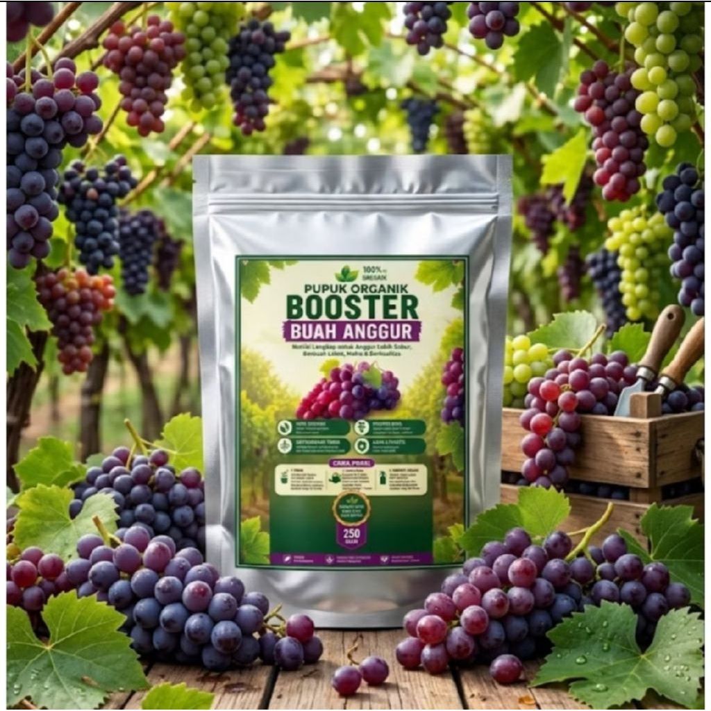 Pupuk Booster Anggur Organik 250 Gram - Nutrisi Pelebat Pembesar & Manis Buah Anggur Import Tanaman 