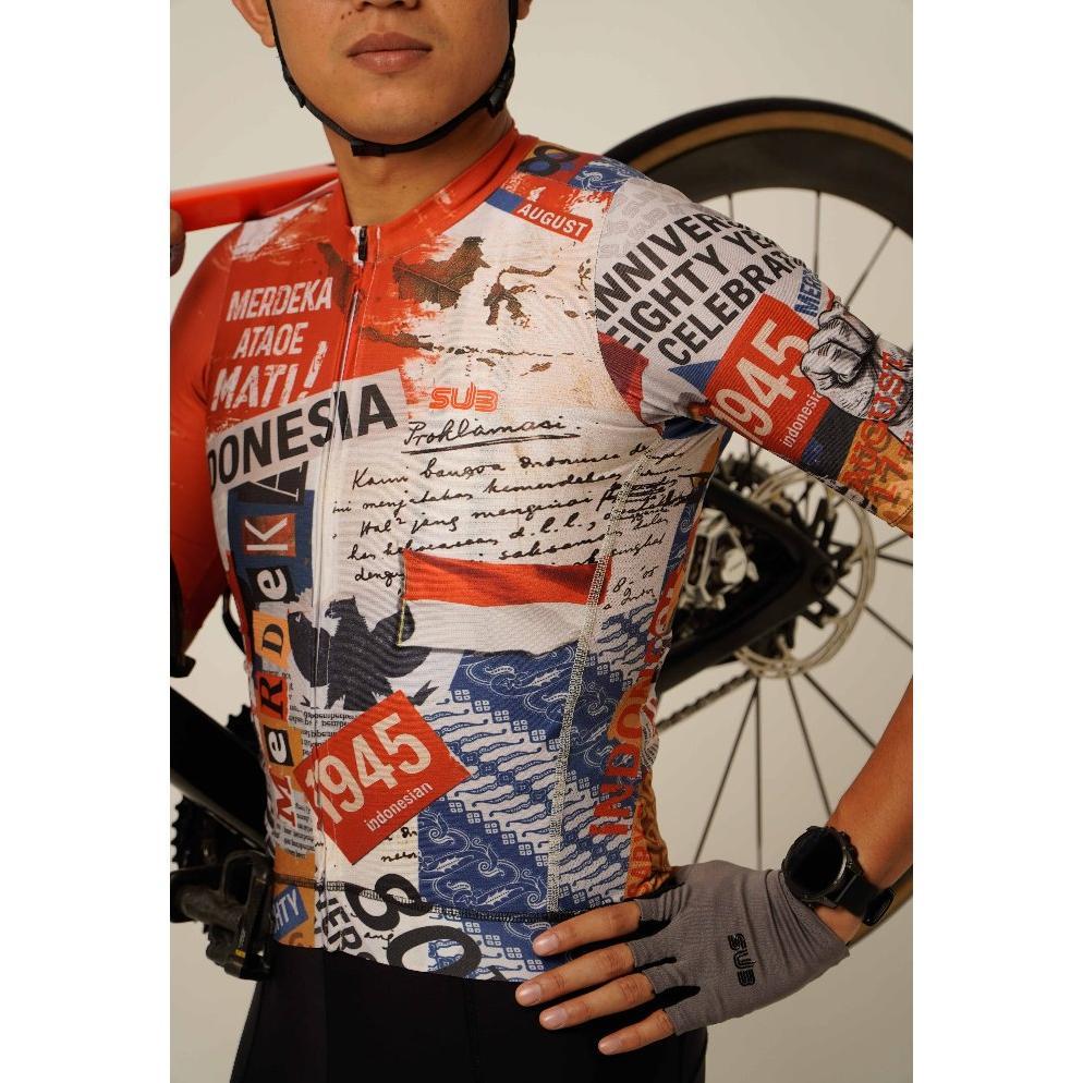 PROMO TERBARU SUB JERSEY VINTAGE INDONESIA UNISEX LONG SLEEVE CYCLING JERSEY RED - JERSEY SEPEDA PRI