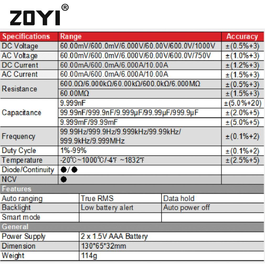 ZOYI ZT102A Upgrade Auto Multimeter Digital Avometer Multitester NCV Original Protect