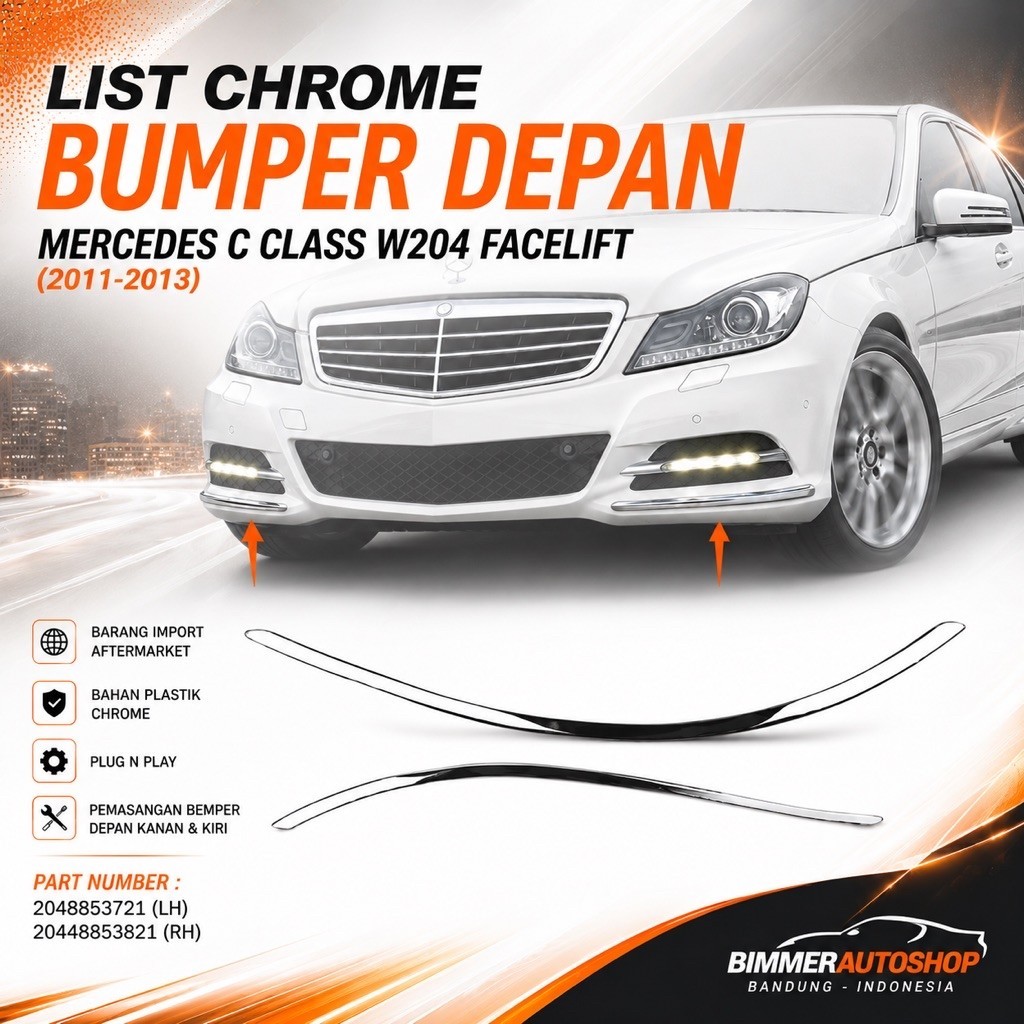 List Chrome Bumper Depan C Class W204 Facelift (2011-2013)