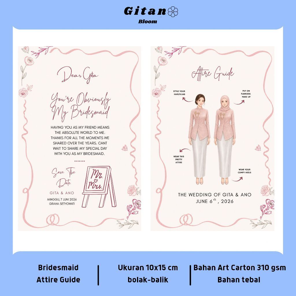 Bridesmaid Attire Guide Card
