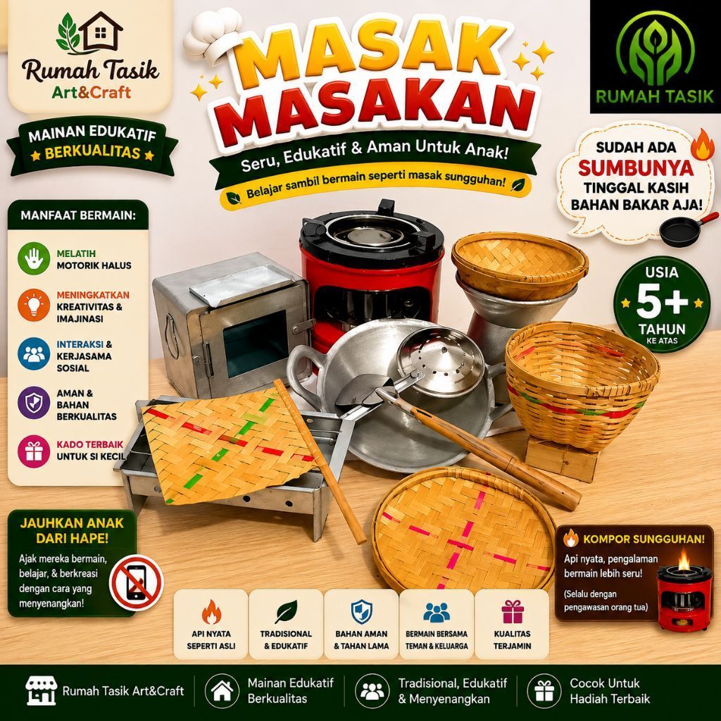 Rumah Tasik Alat Masak Masakan Anak Kompor Mini Paket Oven Kukusan Jadul Plus Bakaran